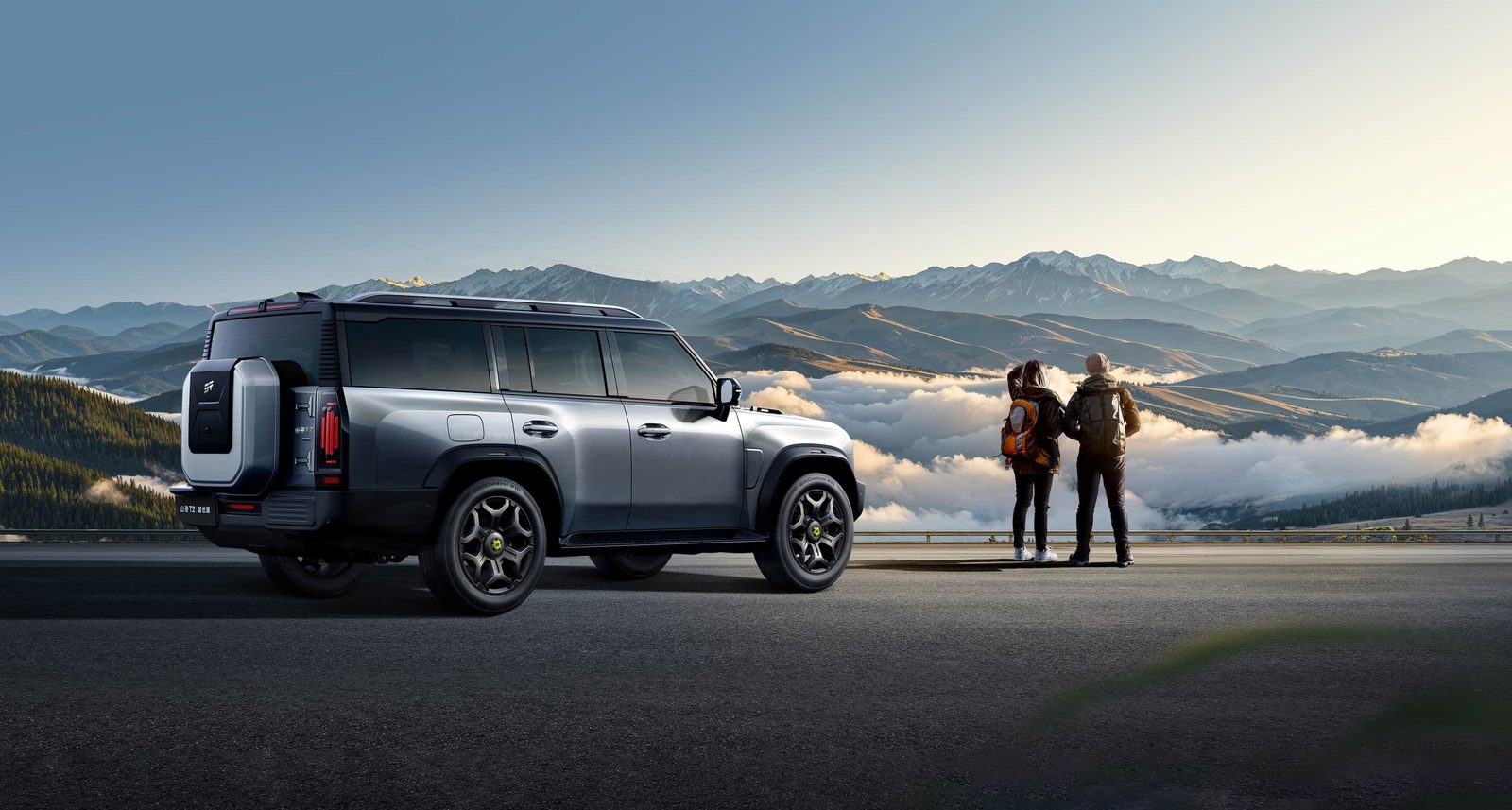 Chery Group Jetour Shanhai T2 / Traveller C-DM 2025 — экстерьер, side landscape people, рынок China / global Jetour T2 i-DM reference