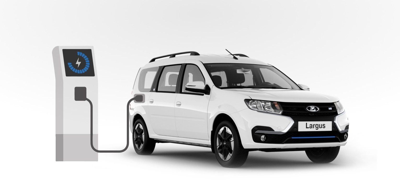 LADA e-Largus Passenger 2024 — экстерьер, charging front 3q, рынок internal_mvp